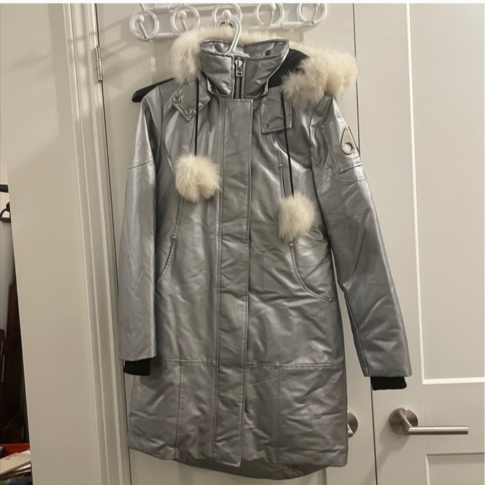 Silver Women's Jacket with Fur Accents